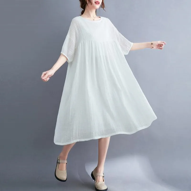 

Женское Хлопковое платье с коротким рукавом, длинное белое платье с широкой юбкой, Повседневная элегантная одежда на лето
