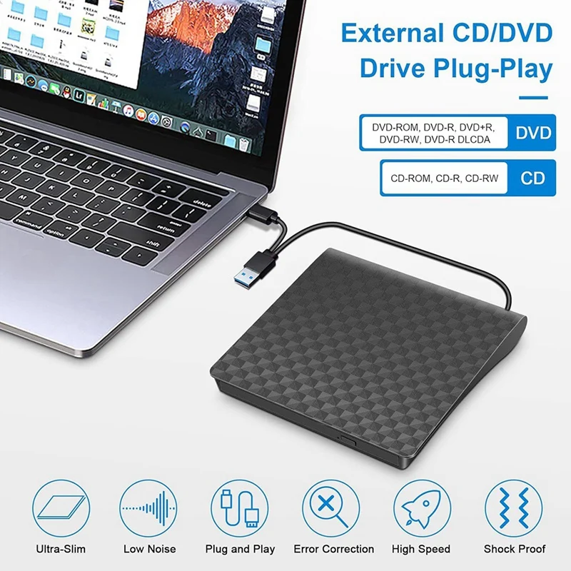 Фото USB 3.0 Type C Внешний CD DVD-плеер Оптический привод-считыватель Портативный DVD-привод CD-считыватель для настольного ноутбука-ABVP №3