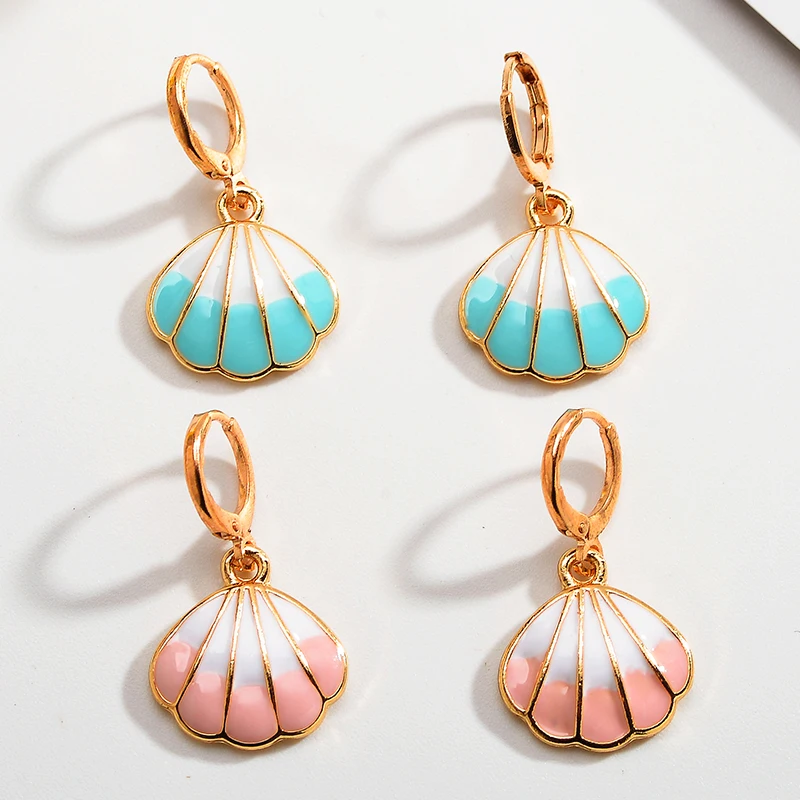 

2 Pairs Of Shell Hoop Enamel Earrings Creative Charm Pink Women's Accessories Pendant Stud Earrings Jewelry Necklace DIY Making