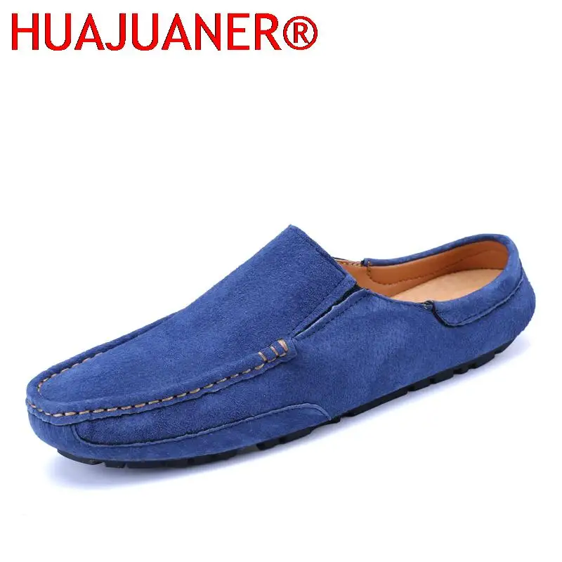 

Men's Shoes Casual Suede Leather Lofer Shoes Man Light Breathable Summer Half Shoes Classic Mens Slip on Shoes Male Flat Loafers