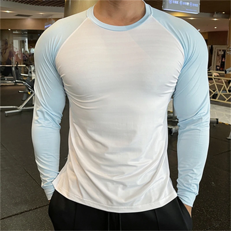 Fitness Training T-shirts Men Running Sportwear Long Sleeve Tops Quick Dry Breathable Sweatshirts Workout Bodybuiding Hiking Tee