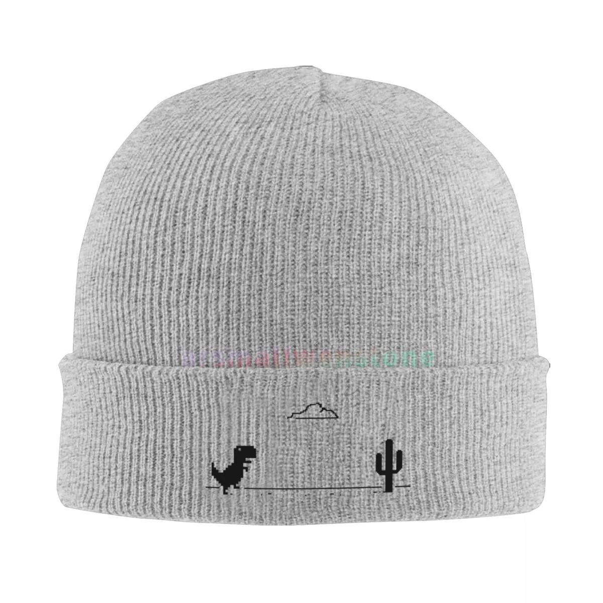 Забавная повседневная шапка-бини с изображением динозавра и кактуса зимняя