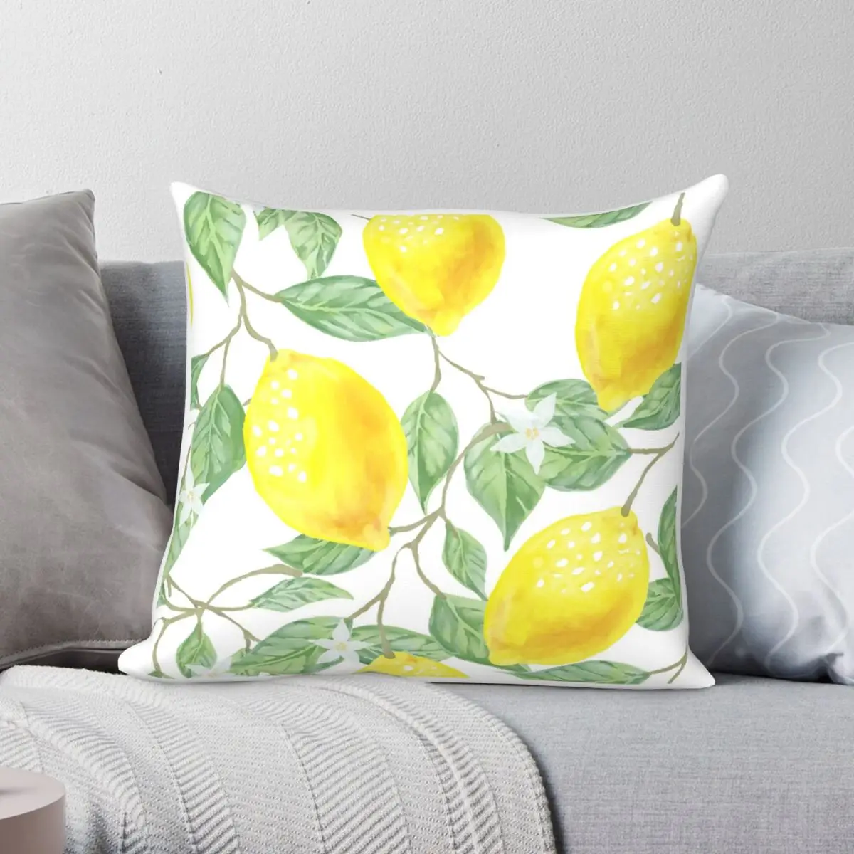 

Lemons Design Square Pillowcase Polyester Linen Velvet Printed Zip Decor Throw Pillow Case Room Cushion Cover
