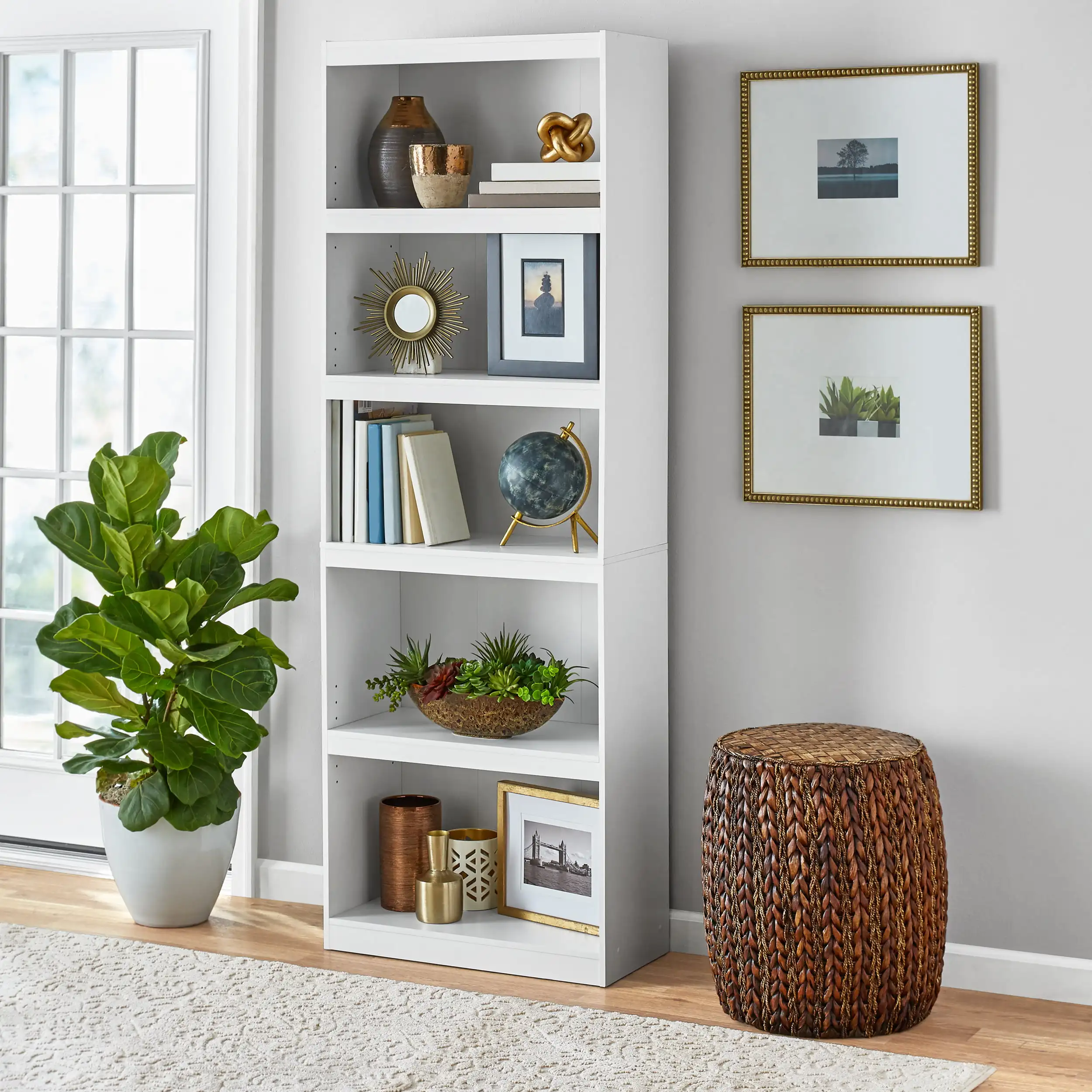 

Framed 5-Shelf Bookcase, White