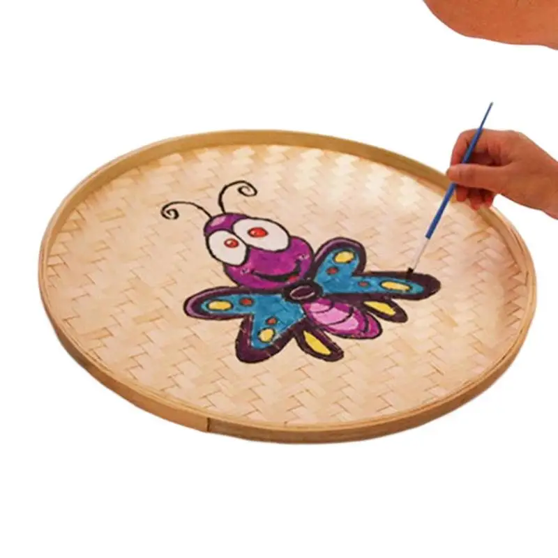 

Hand-woven Bamboo Sieve Hand-painted Bamboo Raft Round Storage Tray Basket Decorative Drying Bamboo Pole Home Shop DIY Decor