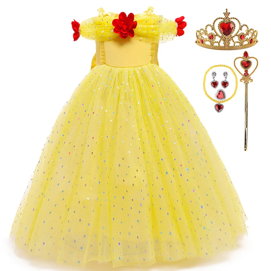 

Косплей-костюм красивой девочки и чудовища на Хэллоуин, красивое платье для детей, платья на день рождения, Детские тюлевые платья с цветами