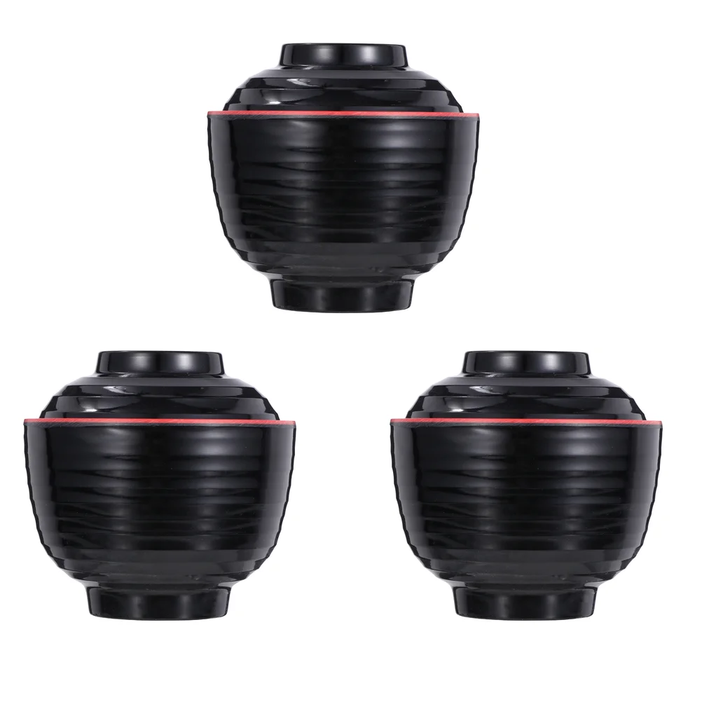 

3 Pcs Bowl With Cover Mini Food Soup Bowls Lids Imitation Porcelain Japanese Style Miso Rice Delicate Noodle