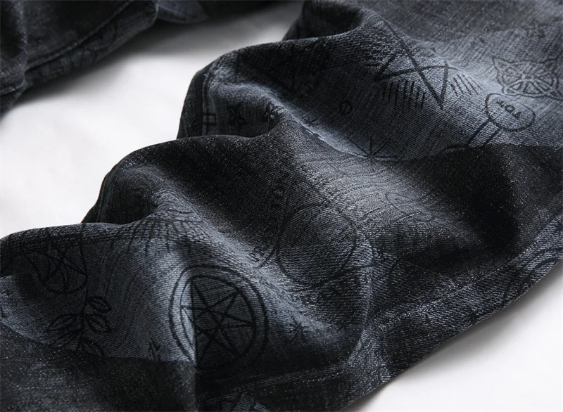 Men's Colorful Graffiti Printed Jeans Y2K Colorful Slim Fit Tapered Elastic Casual Pants Fashion Street Clothing Small Foot Pant