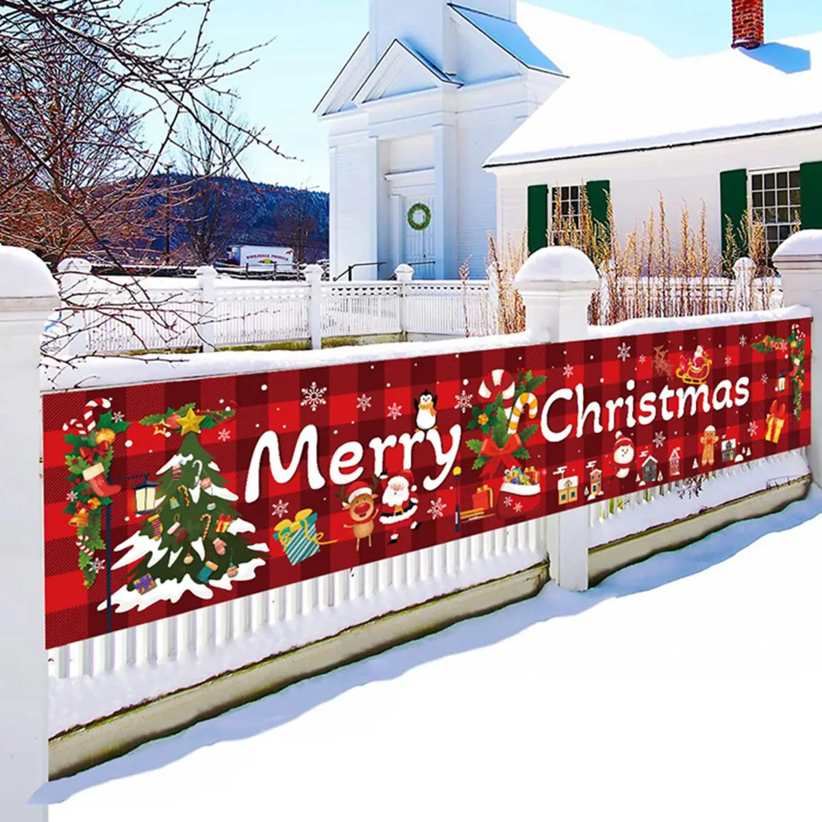 Christmas Outdoor Banner Flag Merry Christmas Decoration for Home 2023 Xmas Ornament Navidad Natal Noel Gift Happy New Year 2024