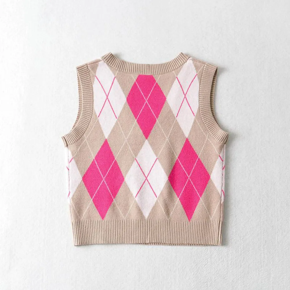 

Women Sweater Vest Edges Short Spring Autumn Vintage Pullover Tops 2021 New Chic Female Sleeveless Knitted Korean Fashion