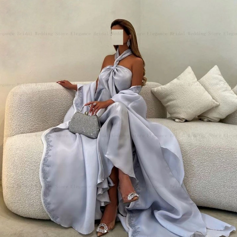 

Vintage Halter Satin Evening Dresses for Women Elegant Ankle-Length Tight Formal Dress with Jackets Silver فساتين quinceanera