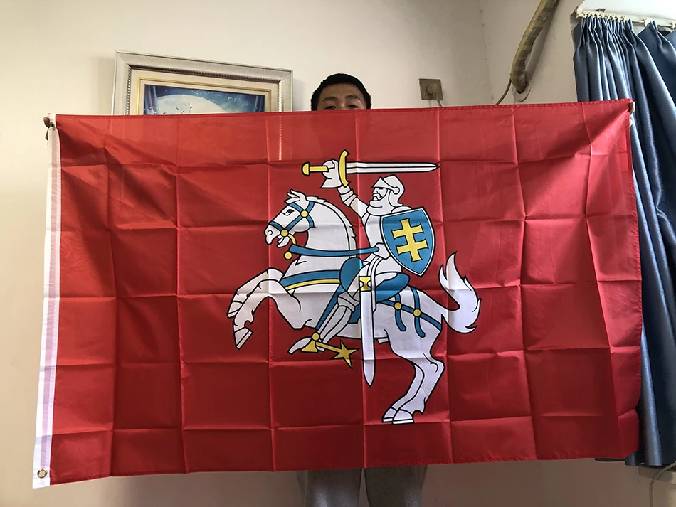 Флаг SKY 3x5 фреймов, флаг Литвы (штат), полиэстер, баннер Ensign, баннер 90x150 см, Литва, литовская искусственная кожа