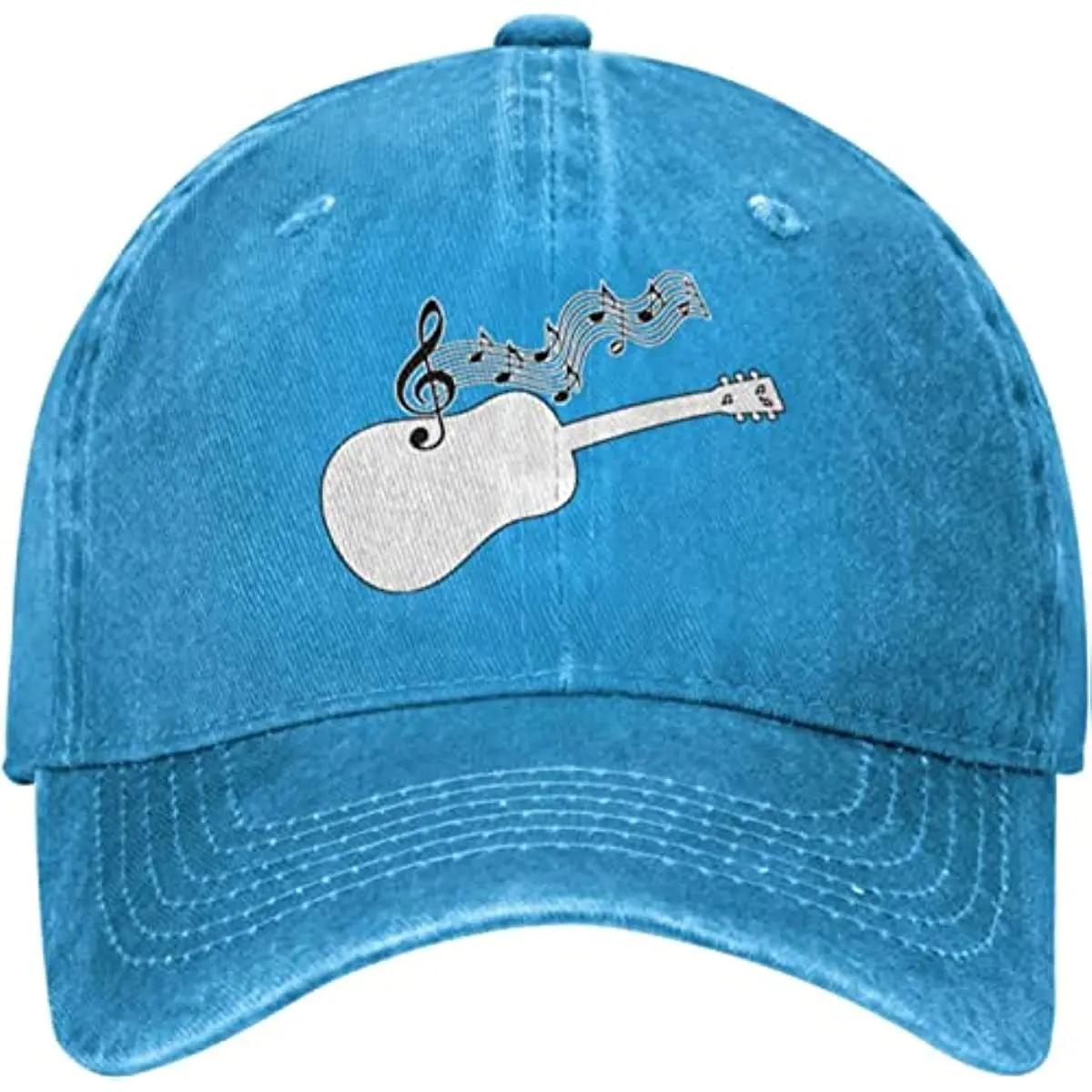 

Mens Womens Adjustable Baseball Cap with Acoustic Guitar Musical Notes Pattern Denim Fabric Snapback Classic Hat