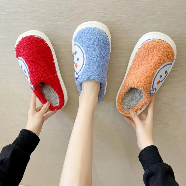 Winter New Ladies Cotton Slippers Simple Cartoon Comfortable Cotton Slippers Women Flat Slippers Women Furry Slippers Women