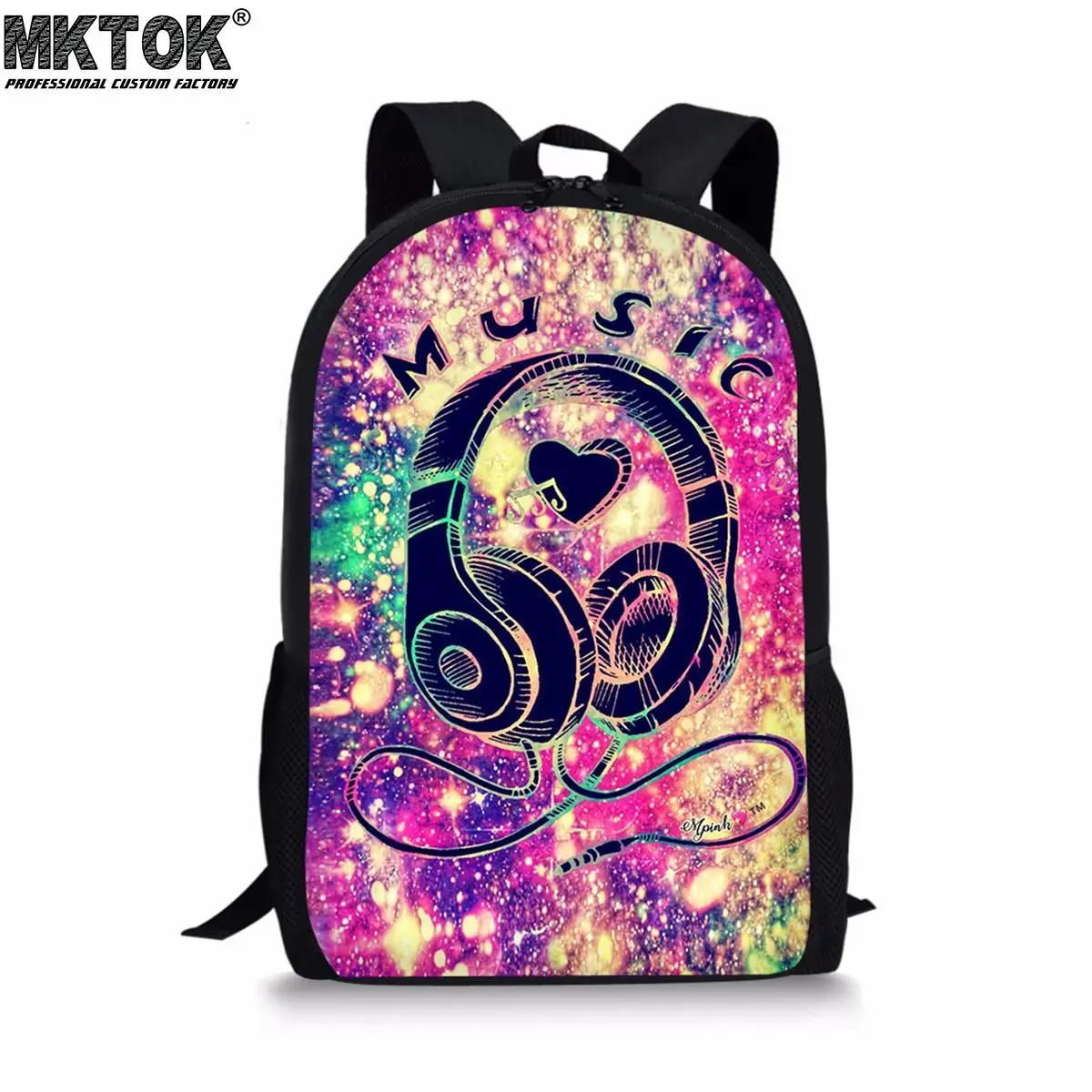 Star Music Headset Pattern Girls School Bags Large Capacity Mochilas Escolares Adjustable Strap Students Satchel Free Shipping