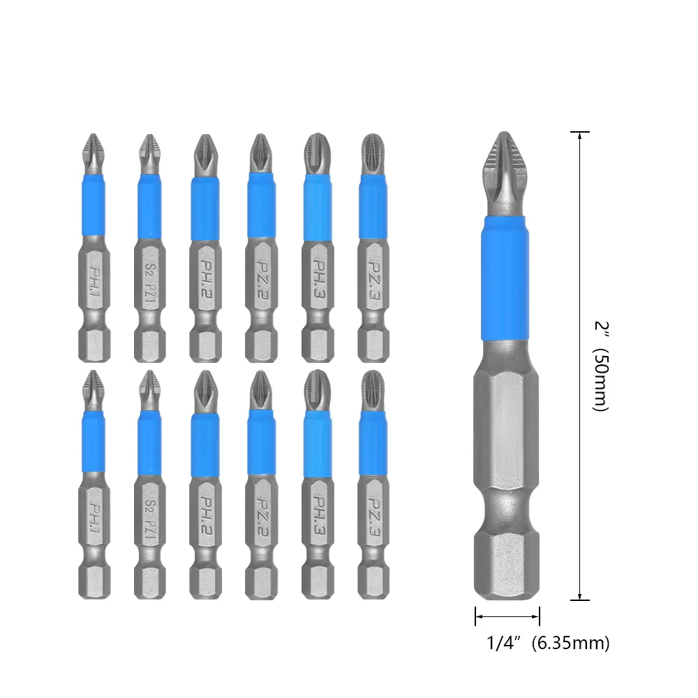 

12-piece 6-piece set of anti-slip screwdriver with S2 steel electric tip cross screwdriver head PH1 PH2 PH3 PZ1 PZ2 PZ3 bit