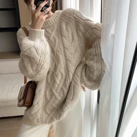 2022 autumn winter new thick sweater womens korean version loose lazy wind round neck thickened twist pullover sweater women