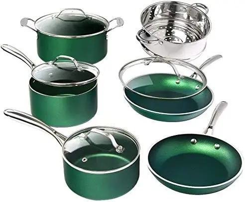 

Granite Stone Classic Emerald Pots and Pans Set with Ultra Nonstick Durable Mineral & Diamond Tripple Coated Surface, Stainl Pla