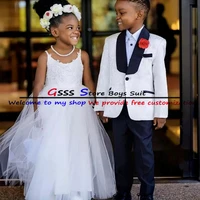 white boys wedding tuxedo jacquard pattern jacket set kids blazer pants 2 piece formal outfit costume enfant gar%c3%a7on