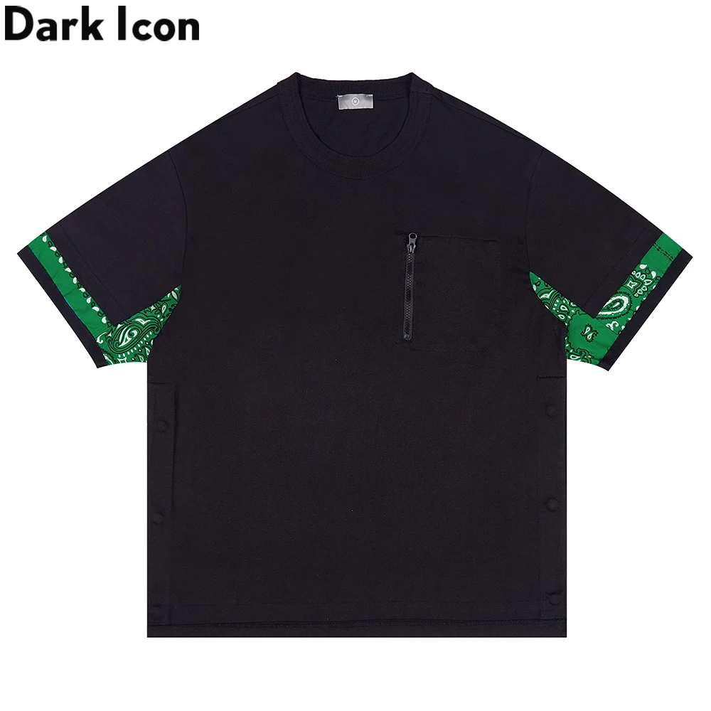 

Dark Icon Bandana Patchwork Oversized Men's T-shirt Short Sleeve Summer High Street Tshirts Man