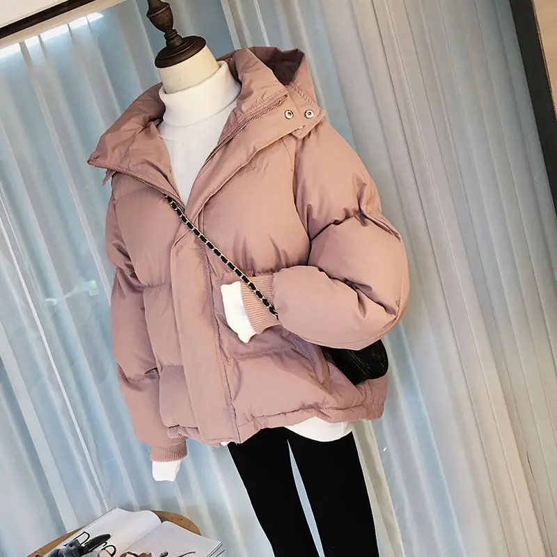 Women's Winter Bread Coats Hooded Outwear Women Thicken Warm Parka Coat Loose Oversized Padded Woman Apricot Pocket Jackets