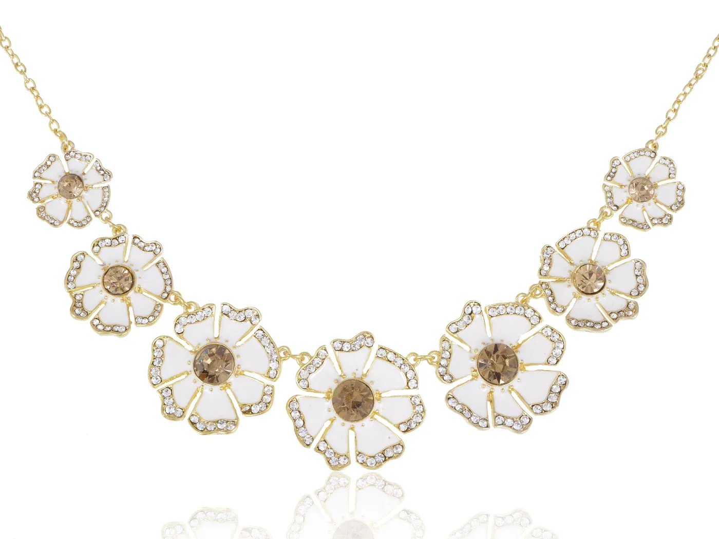 

Floral Collar Golden Tone Rhinestone Accented Flower Fashion Necklace