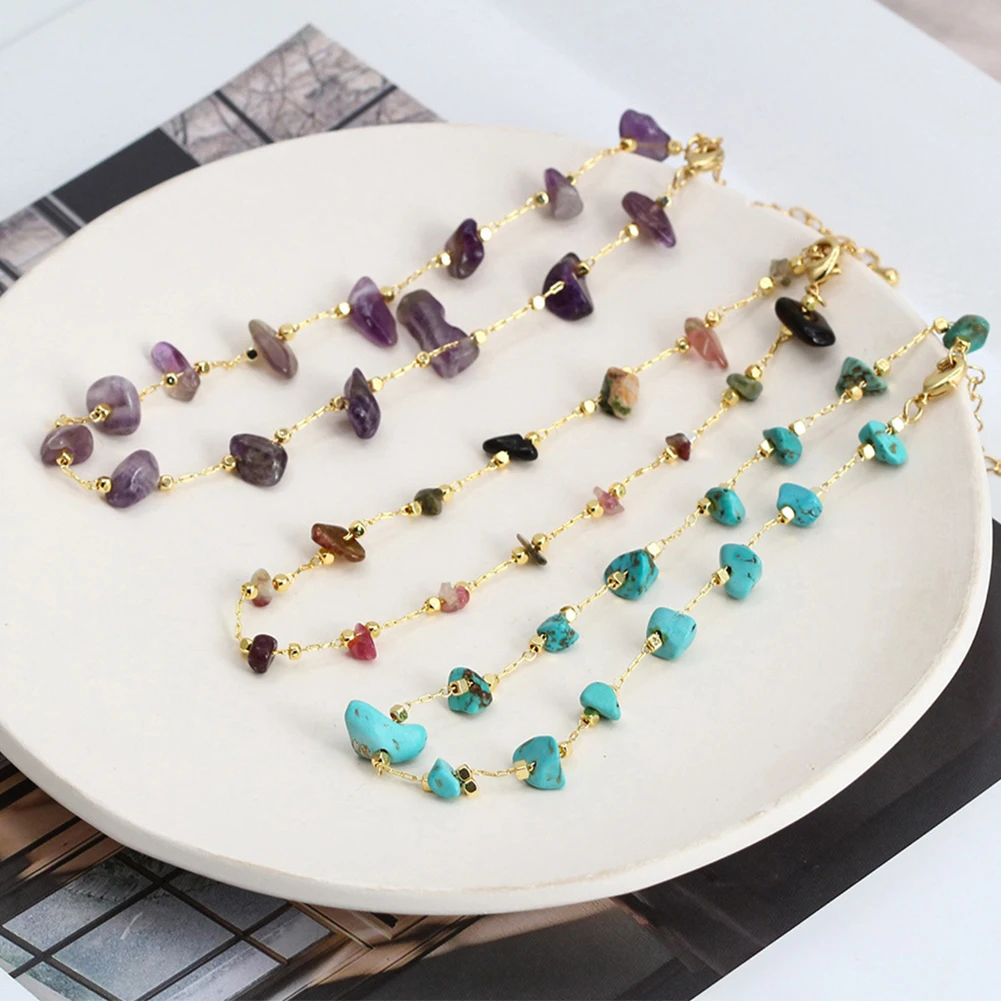 

Bohemia Colorful Crystal Anklet Natural Small Stones Handmade Jewelry for Women Summer Beach Gold Color Foot Chain Bracelets