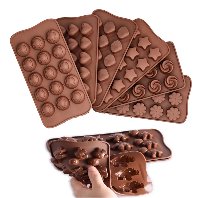 Chocolate Silicone Mold 3D Star Dinosaur Bear Pig Cup Flower Heart Shell Mouse Robot Elk Spoon Candy Mould Kitchen Accessories