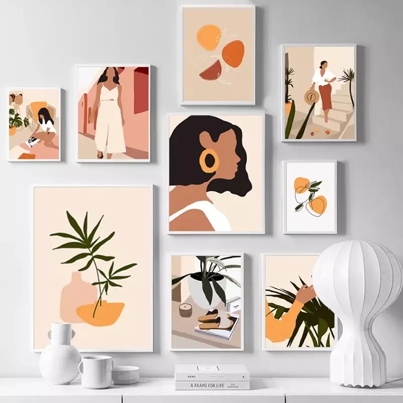 

Абстрактная модная винтажная картина для девочек, Настенная картина в скандинавском стиле, Картина на холсте для гостиной, домашний декор, ...