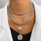 2022 винтажные многослойные ожерелья с подвесками в виде монеты для женщин, богемные толстые кубинские звенья, цепи с замком, чокер, ожерелье, ювелирные изделия