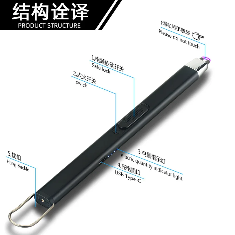 Фото Металлическая ветрозащитная USB-C зажигалка с дуговым импульсным зарядом, портативный прикуриватель для барбекю на открытом воздухе №4