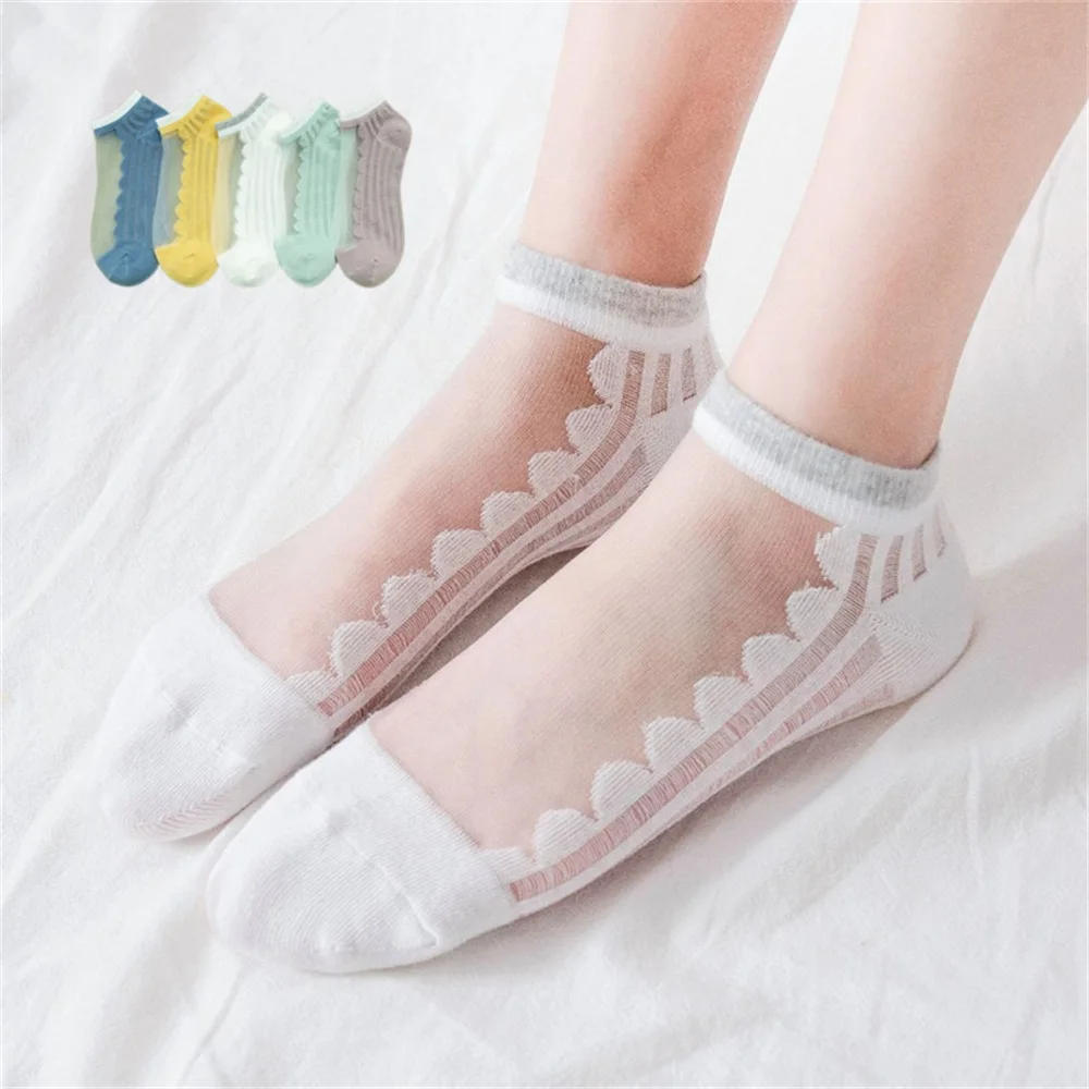 

Носки-трубы летние женские, тонкие прозрачные чулки из сетчатой ткани с кристаллами, невидимые носки-лодочки, модные носки с волнистой текстурой