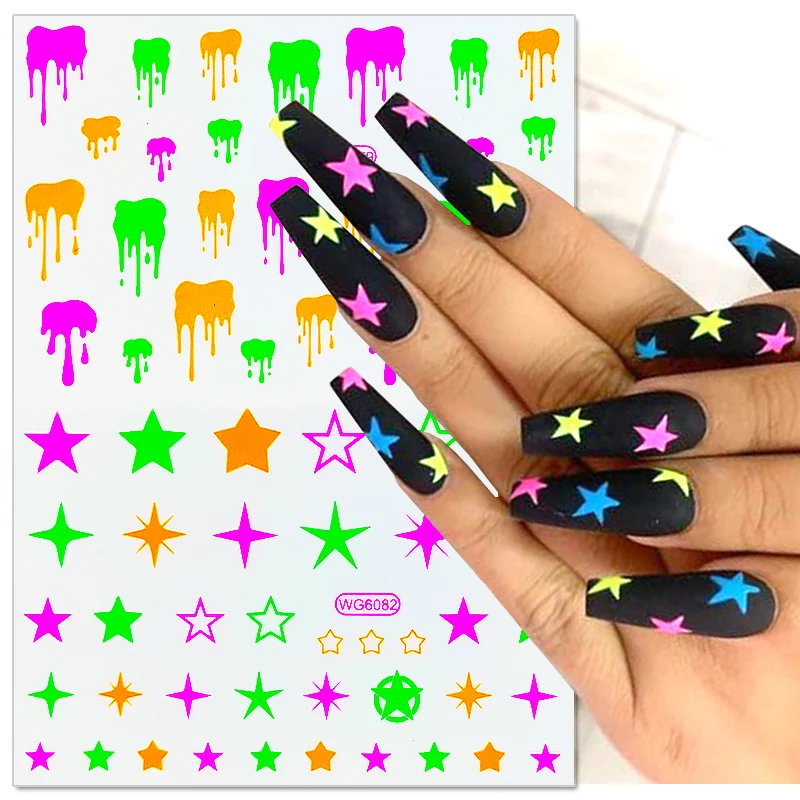 

3D Fluorescent Nail Art Sticker Neon Stars Fireworks Water Drop Transfer Decals Design Sliders Nail Design Nail Art Decoration