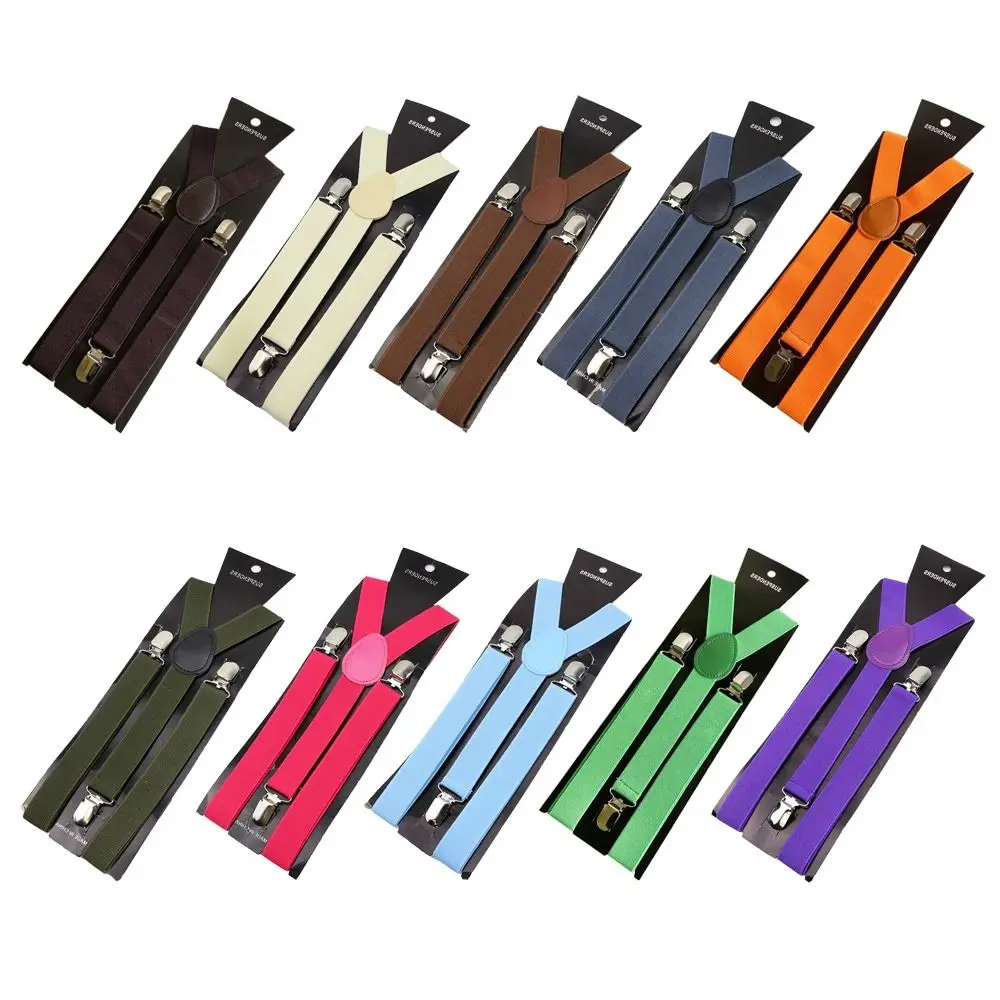 

Y Back Style Gift Solid Color Leather Elastic Unisex Suspenders Suspenders Braces Adjustable Straps