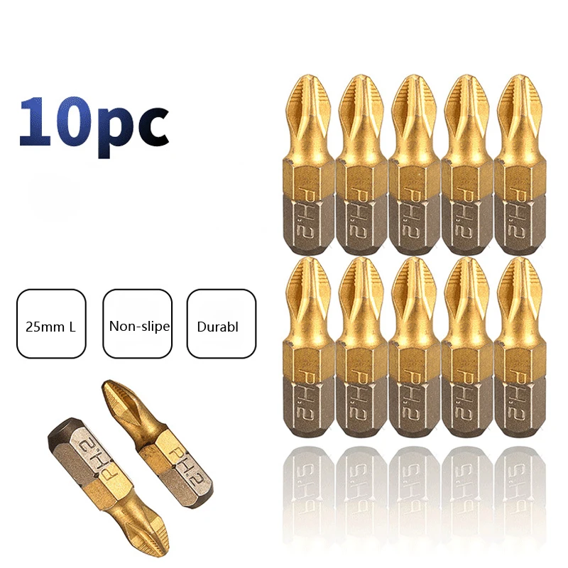 10pcs Anti Slip Electric Screwdriver Bits 1/4" Hex Shank 25mm Long Screw Drill Bit Set PH1 PH2 PH3 PZ1 PZ2 PZ3 Anti-slip Head