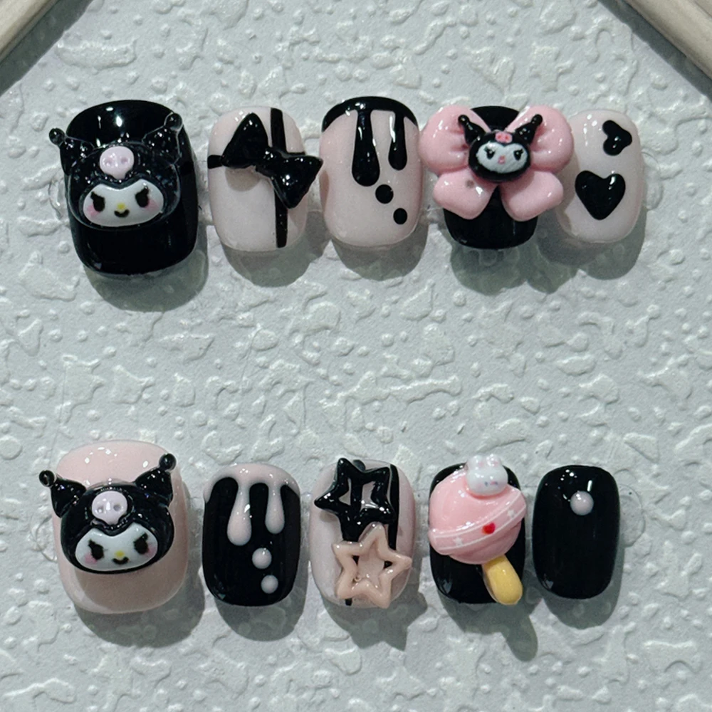 10 шт. Sanrio мультфильм Hello Kitty Kuromi длинный гроб пресс на ногтях Pochacco короткая круглая