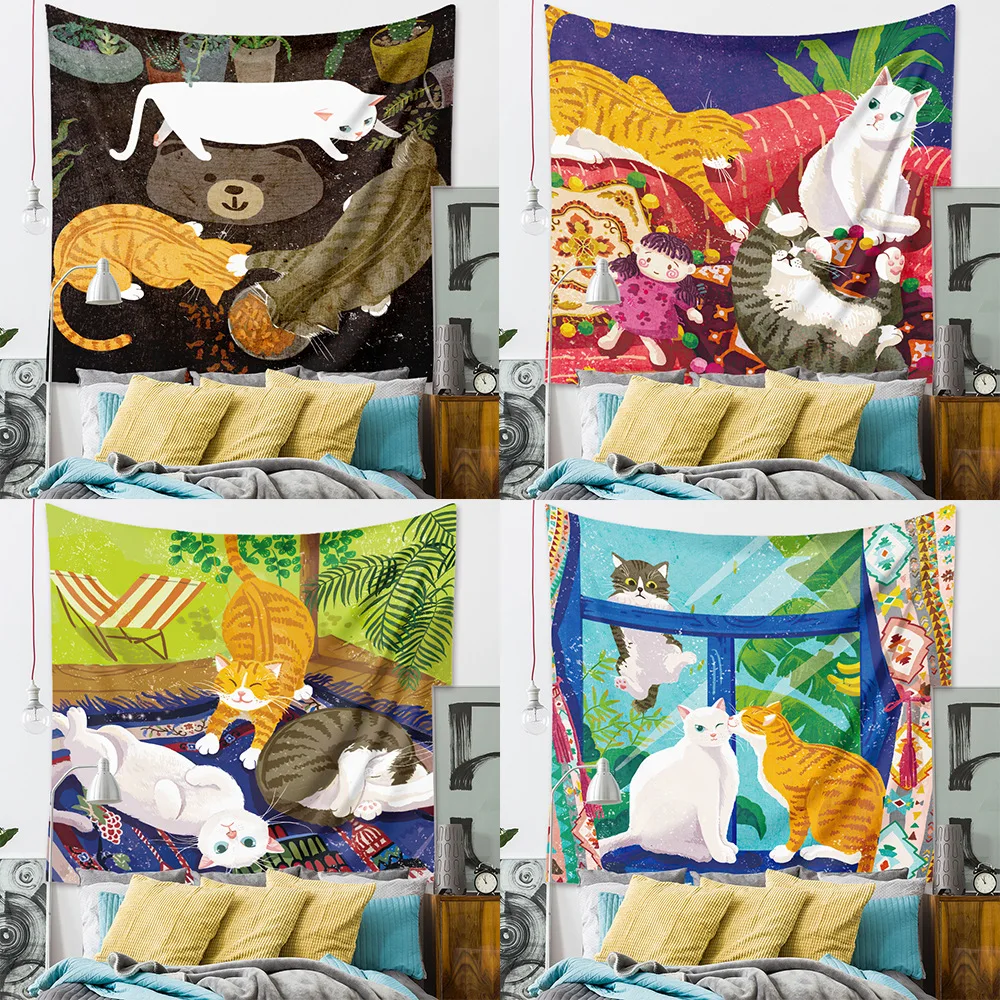 

Tarot Anime Cute Cat Tapestry Kids And gilrs Kawaii Room Decoration Dorm Room Bedroom Wall Aesthetic Decor