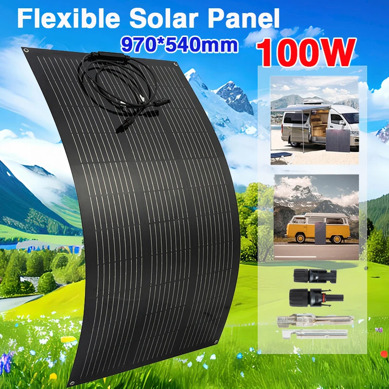 

100 Вт 18 в ПЭТ солнечная панель водонепроницаемая гибкая монокристаллическая солнечная панель фотоэлектрический модуль для RV 12 В зарядка аккумулятора