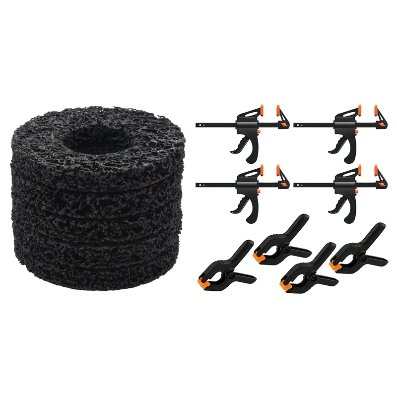 5Pcs Abrasive Tools 115Mm Strip Wheels Paint Rust Removal Clean Angle Grinder Discs Tools & 8 Pieces F-Clamps Clamp Kit