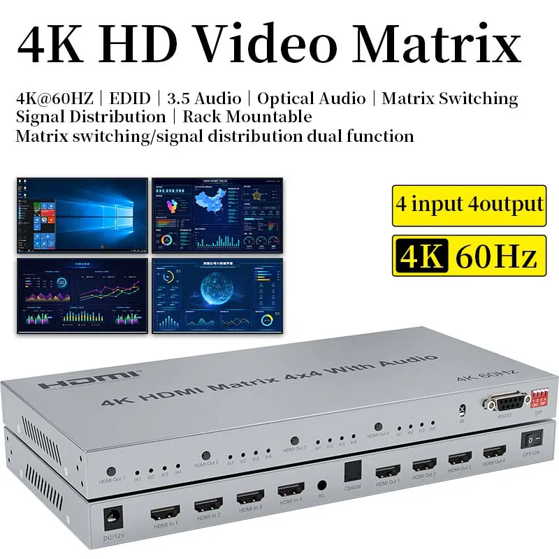 

Матричный коммутатор HDMI2.0 4 на 4 выхода, 4K60HZ, видеоразветвитель, компьютерный монитор, Сращивание экрана управления