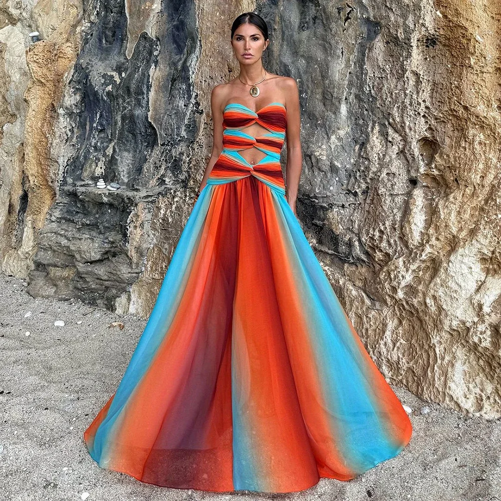 Слитный купальник и юбка с градиентом сине-оранжевого цвета Женская пляжная