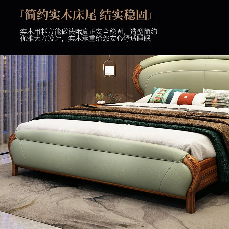 Кожаная двухместная кровать из массива дерева 1 8 м основная для спальни 5 вилла