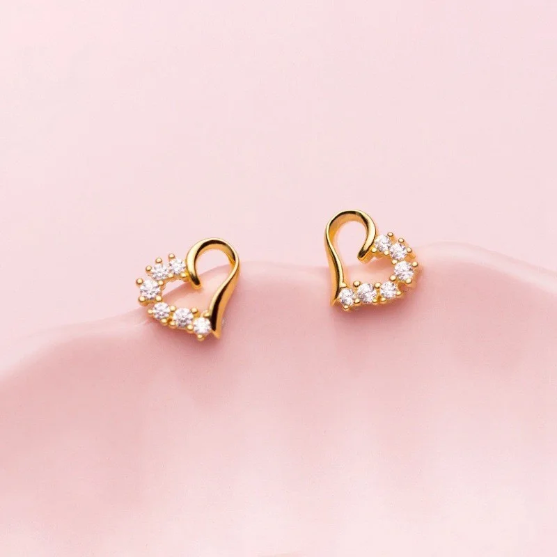 

Heart Stud Earrings Jewellery New UK Womens Girls Sterling Silver Crystal