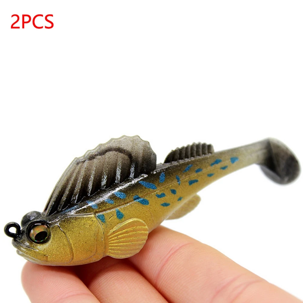 

2Pcs Lure Softbait Jumping Fish Hidden Hook Anti-Hanging Bottom Artificial Bait 14g/8cm Trolling Sinking Tail Tackle YE0241