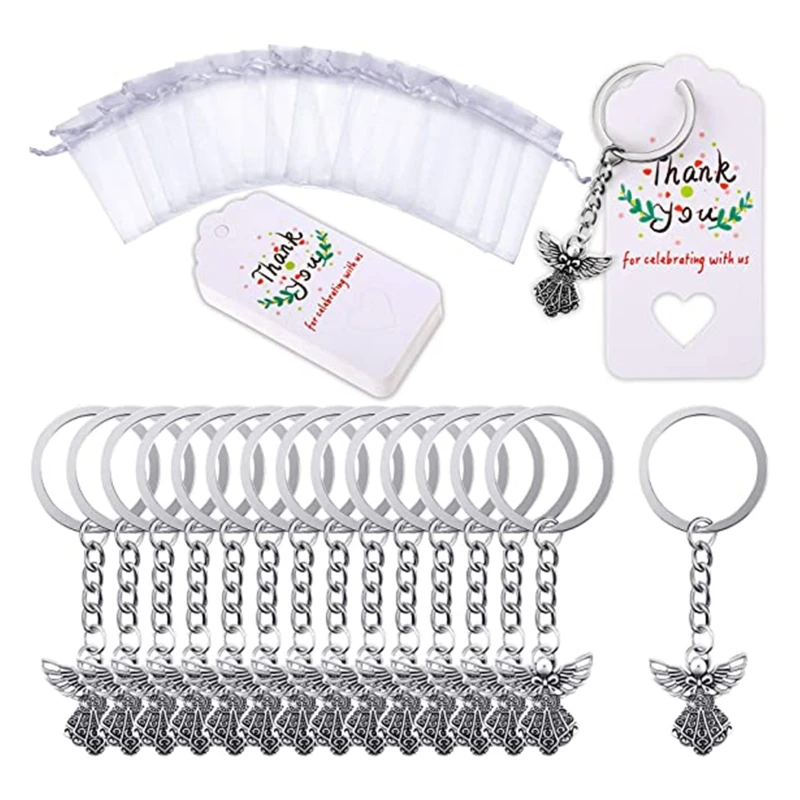 

30Pcs/set Cute Angel Keychain with Key Rings Chain Yarn Bag Thank You Chain