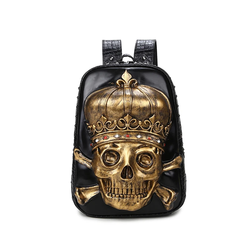 Fashion 3D Embossed Crown Skull Backpack bags for Women unique Girls Cool Rock Bags Rivet Personality Laptop bag for Teenagers