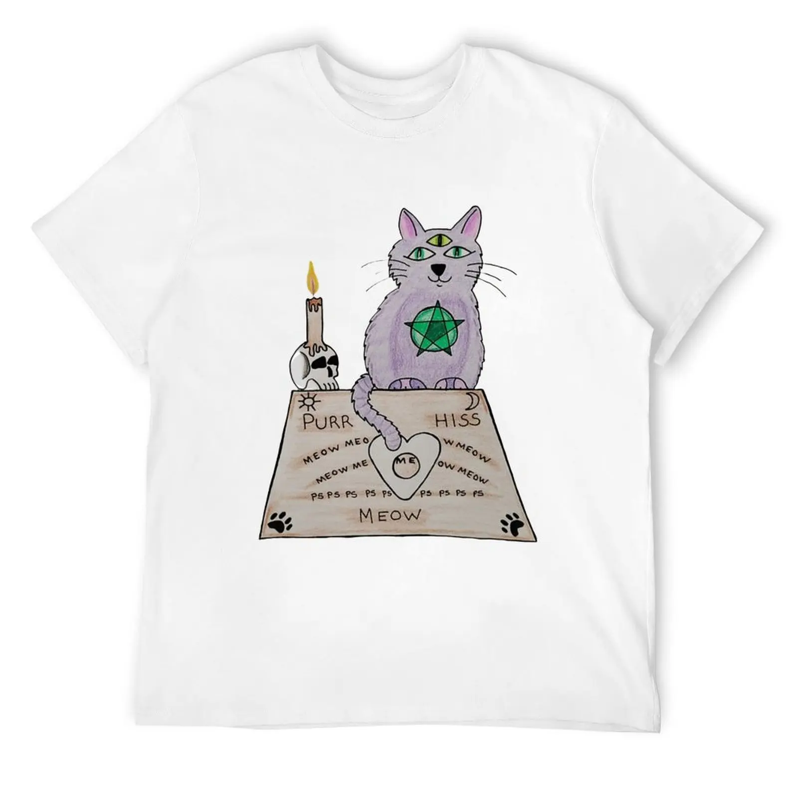 Футболка Ouija Kitty эстетическая одежда летняя рубашка большого размера белые