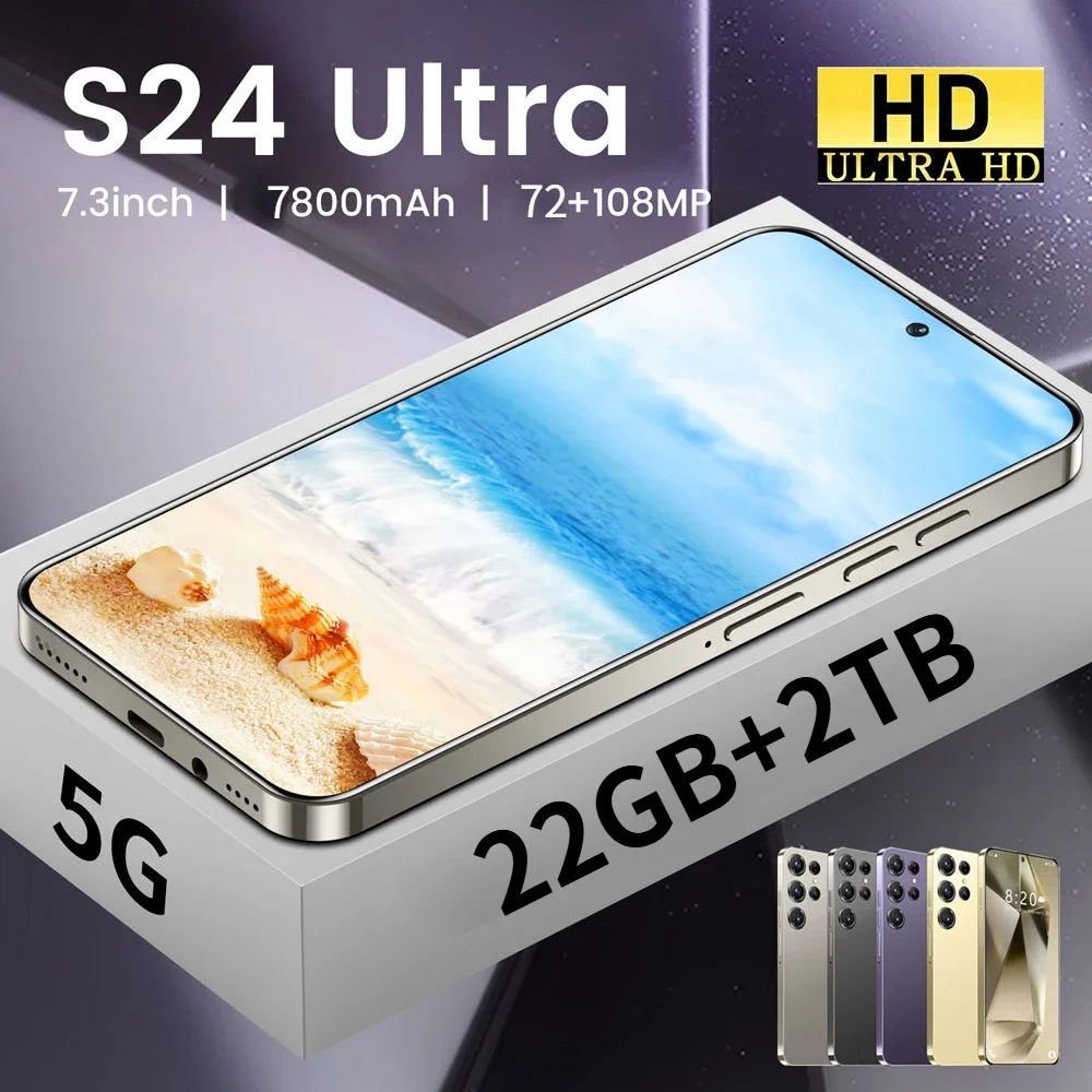 S24 Ultra 7.3 HD Мобильный телефон 22 ГБ 2 ТБ Android 14 Мобильные ...