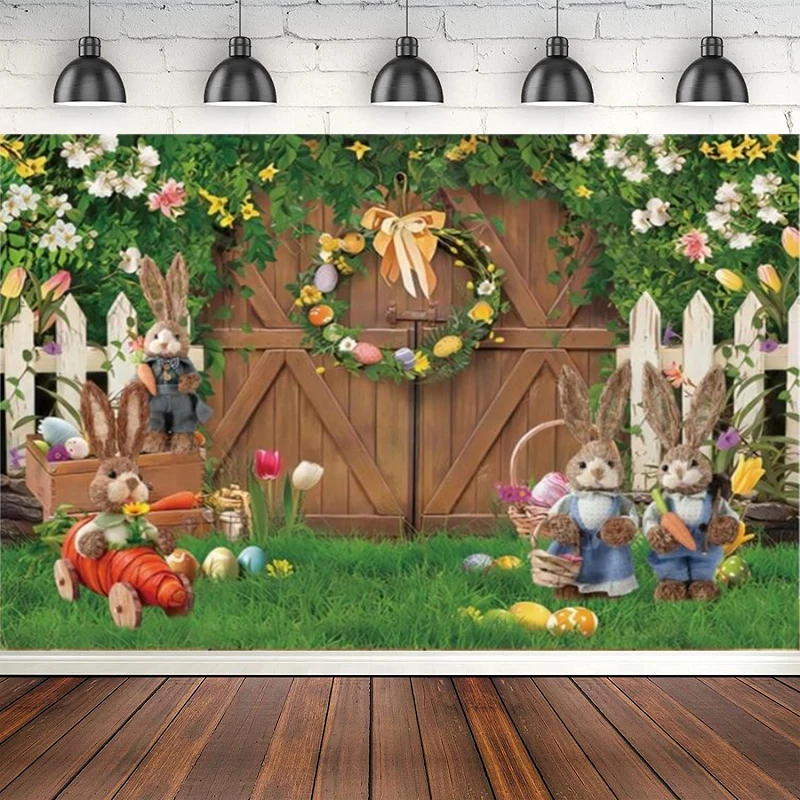 

Photography Backdrop Spring Easter Bunny Flowers Baby Portrait Photocall Background Poster Party Decor Kid Photo Studio Banner