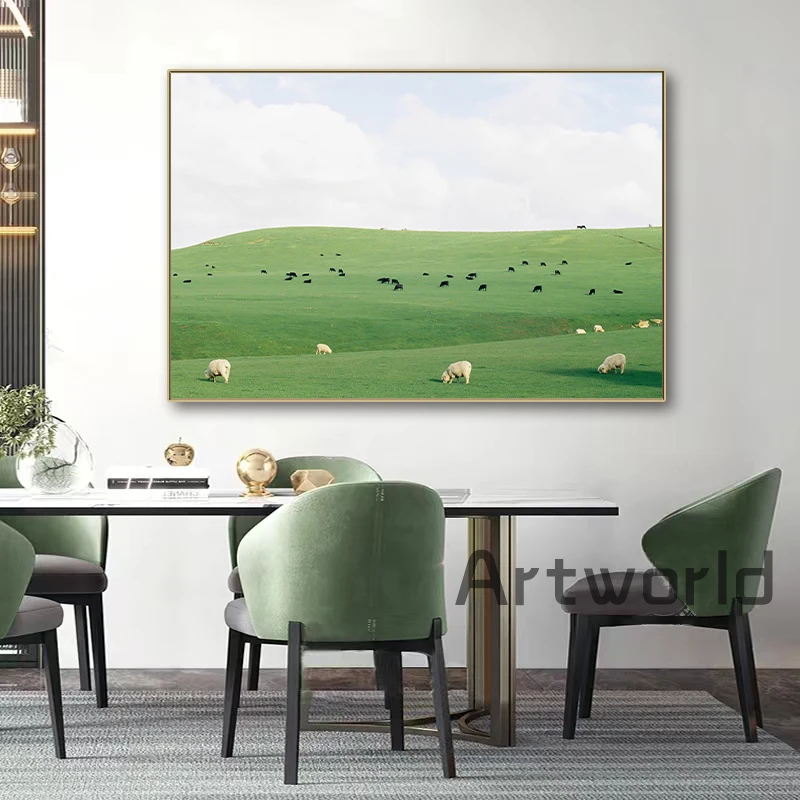 Флок овцы выпаса на пасовищах пейзажная живопись настенная художественная